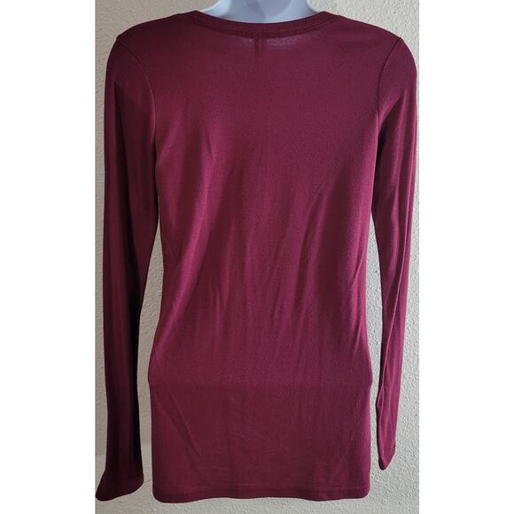 Poof Burgundy Crisscross Bodice V-Neck Top Small Soft Lightweight Long Sleeves - Picture 2 of 3